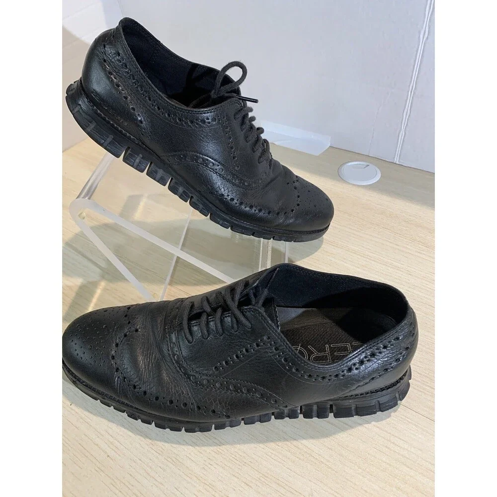 Cole Haan Men's Black on Black Zerogrand WingTip Ox Leather Oxford Sz 9.5